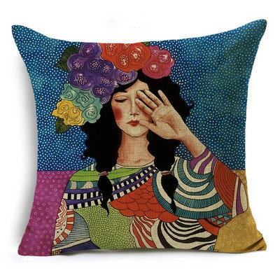 Serija Painted Girls Šareni uzorak Jastučnica Jastučnica Lanena Sofa i kućni ukrasni kvadrat 40cm/45cm i 50cm