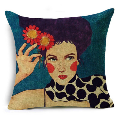 Serija Painted Girls Šareni uzorak Jastučnica Jastučnica Lanena Sofa i kućni ukrasni kvadrat 40cm/45cm i 50cm