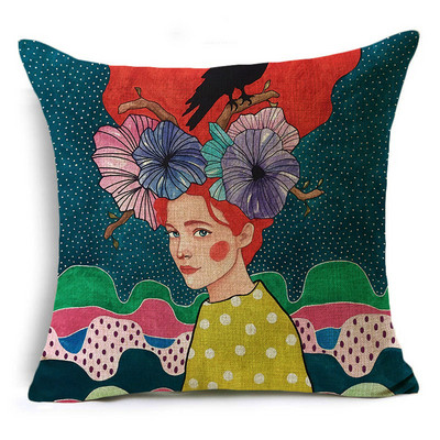 Serija Painted Girls Šareni uzorak Jastučnica Jastučnica Lanena Sofa i kućni ukrasni kvadrat 40cm/45cm i 50cm