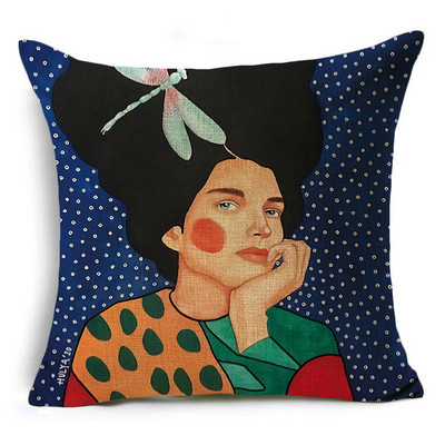 Serija Painted Girls Šareni uzorak Jastučnica Jastučnica Lanena Sofa i kućni ukrasni kvadrat 40cm/45cm i 50cm