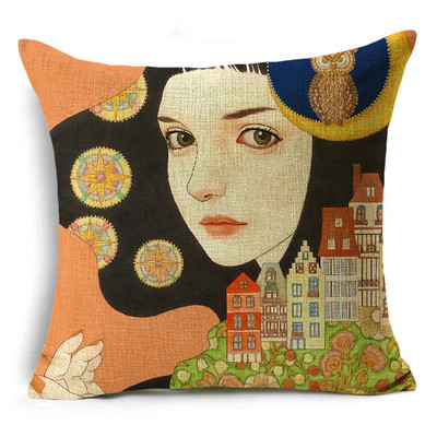 Serija Painted Girls Šareni uzorak Jastučnica Jastučnica Lanena Sofa i kućni ukrasni kvadrat 40cm/45cm i 50cm