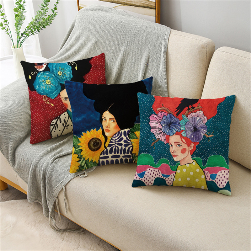 Serija Painted Girls Šareni uzorak Jastučnica Jastučnica Lanena Sofa i kućni ukrasni kvadrat 40cm/45cm i 50cm