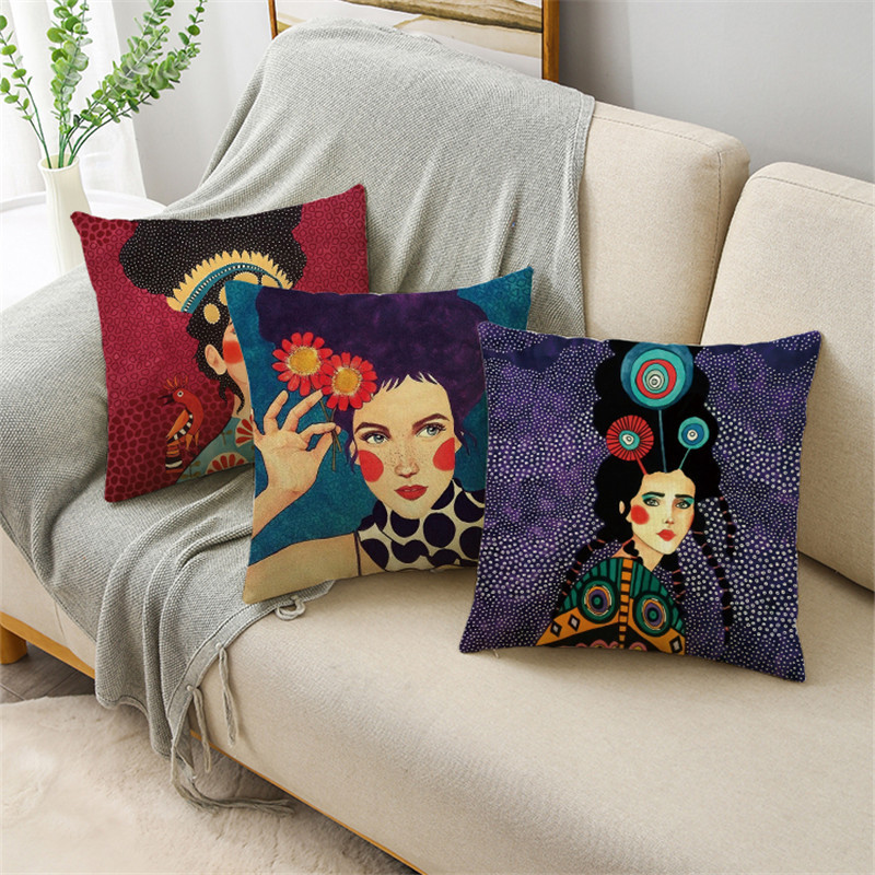 Serija Painted Girls Šareni uzorak Jastučnica Jastučnica Lanena Sofa i kućni ukrasni kvadrat 40cm/45cm i 50cm