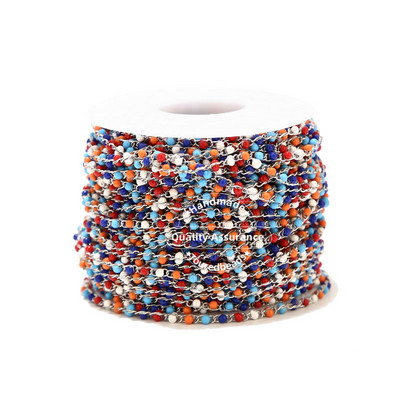 1 metar ručno rađenih višebojnih emajliranih satelitskih lančića od nehrđajućeg čelika, crne tirkizne perle, lančići s perlama za izradu ogrlica „uradi sam“