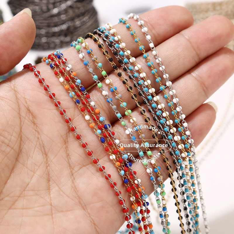 1 metar ručno rađenih višebojnih emajliranih satelitskih lančića od nehrđajućeg čelika, crne tirkizne perle, lančići s perlama za izradu ogrlica „uradi sam“