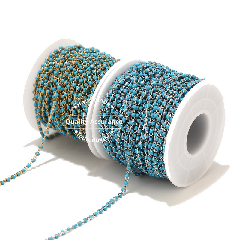 1 metar ručno rađenih višebojnih emajliranih satelitskih lančića od nehrđajućeg čelika, crne tirkizne perle, lančići s perlama za izradu ogrlica „uradi sam“