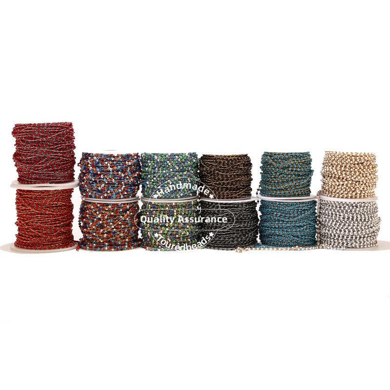 1 metar ručno rađenih višebojnih emajliranih satelitskih lančića od nehrđajućeg čelika, crne tirkizne perle, lančići s perlama za izradu ogrlica „uradi sam“