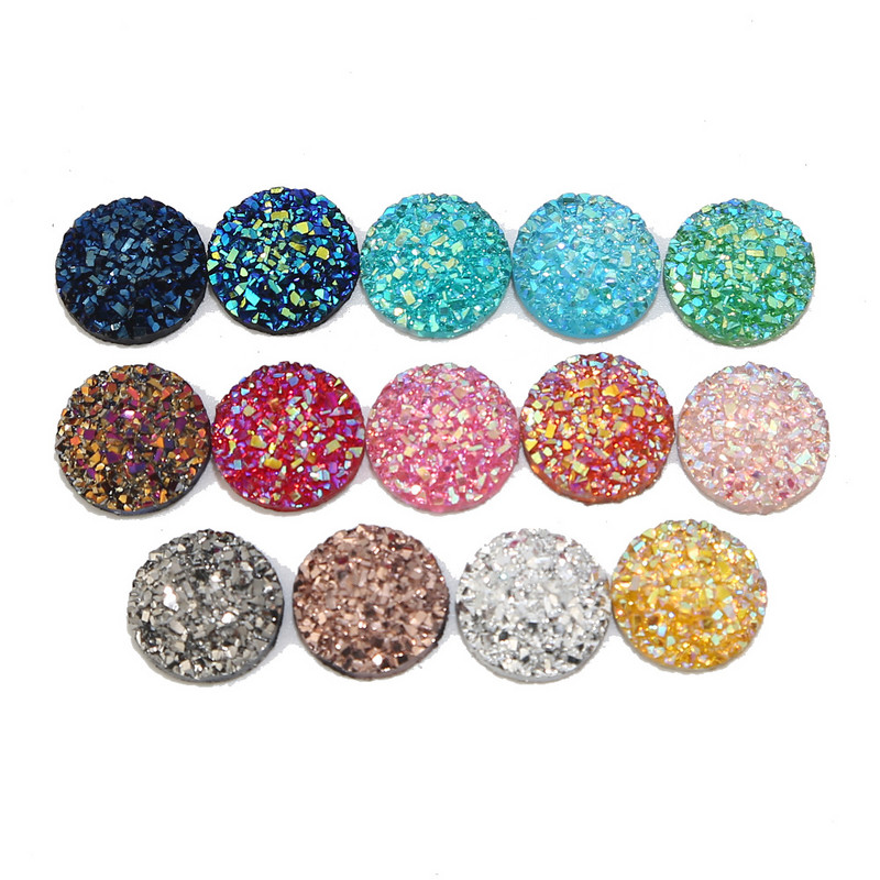 20db/tétel 12mm lapos hátú Druzy Stone Cabochon gyöngyök kézműves díszítéshez Lapos hátú gyanta Cabochon gyöngyök ékszerkészítés