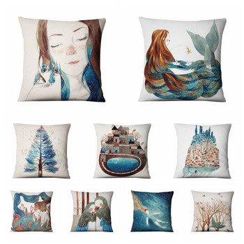 Nordic Simple Cartoon Illustration Μαξιλαροθήκη Mermaid printed Cushion Διακοσμητικά μαξιλάρια Διακόσμηση σπιτιού Μαξιλάρι ριχτάρι καναπέ 45*45cm