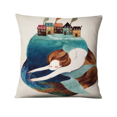 Nordijska jednostavna crtana ilustracija Jastučnica Jastuk s otisnutim sirenama Ukrasni jastuci Kućni dekor Jastuk za kauč 45*45 cm