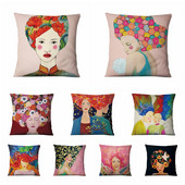 Kreativna ilustracija u vodenim bojama Jastučnica Lijepa žena u cvijeću Jastuk Ukrasni jastuk Kućni dekor Kauč Nabacivački jastuci