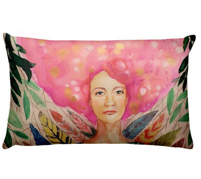 Kreativna ilustracija u vodenim bojama Jastučnica Lijepa žena u cvijeću Jastuk Ukrasni jastuk Kućni dekor Kauč Nabacivački jastuci