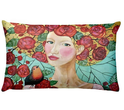 Kreativna ilustracija u vodenim bojama Jastučnica Lijepa žena u cvijeću Jastuk Ukrasni jastuk Kućni dekor Kauč Nabacivački jastuci