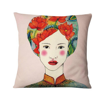 Kreativna ilustracija u vodenim bojama Jastučnica Lijepa žena u cvijeću Jastuk Ukrasni jastuk Kućni dekor Kauč Nabacivački jastuci