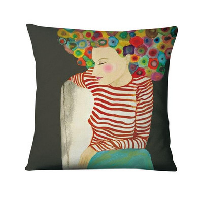 Kreativna ilustracija u vodenim bojama Jastučnica Lijepa žena u cvijeću Jastuk Ukrasni jastuk Kućni dekor Kauč Nabacivački jastuci
