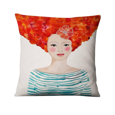 Kreativna ilustracija u vodenim bojama Jastučnica Lijepa žena u cvijeću Jastuk Ukrasni jastuk Kućni dekor Kauč Nabacivački jastuci