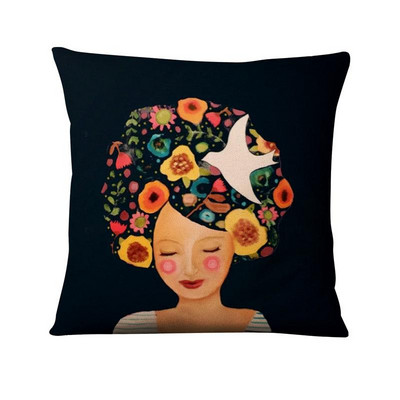 Kreativna ilustracija u vodenim bojama Jastučnica Lijepa žena u cvijeću Jastuk Ukrasni jastuk Kućni dekor Kauč Nabacivački jastuci