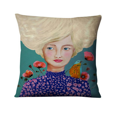 Kreativna ilustracija u vodenim bojama Jastučnica Lijepa žena u cvijeću Jastuk Ukrasni jastuk Kućni dekor Kauč Nabacivački jastuci