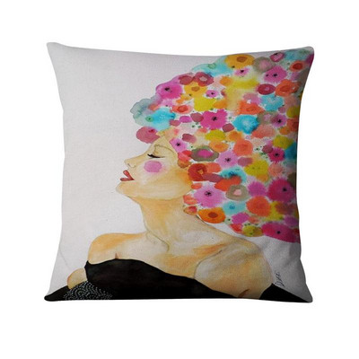 Kreativna ilustracija u vodenim bojama Jastučnica Lijepa žena u cvijeću Jastuk Ukrasni jastuk Kućni dekor Kauč Nabacivački jastuci