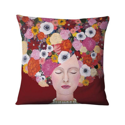 Kreativna ilustracija u vodenim bojama Jastučnica Lijepa žena u cvijeću Jastuk Ukrasni jastuk Kućni dekor Kauč Nabacivački jastuci