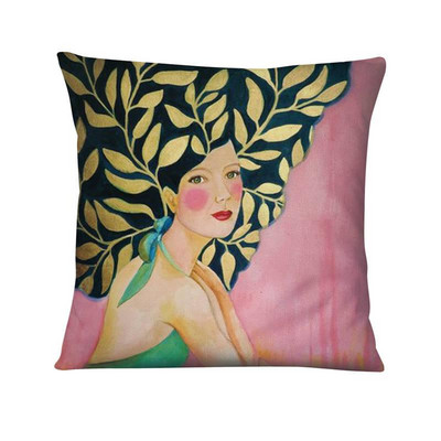 Kreativna ilustracija u vodenim bojama Jastučnica Lijepa žena u cvijeću Jastuk Ukrasni jastuk Kućni dekor Kauč Nabacivački jastuci