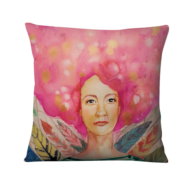 Kreativna ilustracija u vodenim bojama Jastučnica Lijepa žena u cvijeću Jastuk Ukrasni jastuk Kućni dekor Kauč Nabacivački jastuci