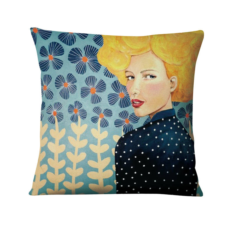 Kreativna ilustracija u vodenim bojama Jastučnica Lijepa žena u cvijeću Jastuk Ukrasni jastuk Kućni dekor Kauč Nabacivački jastuci