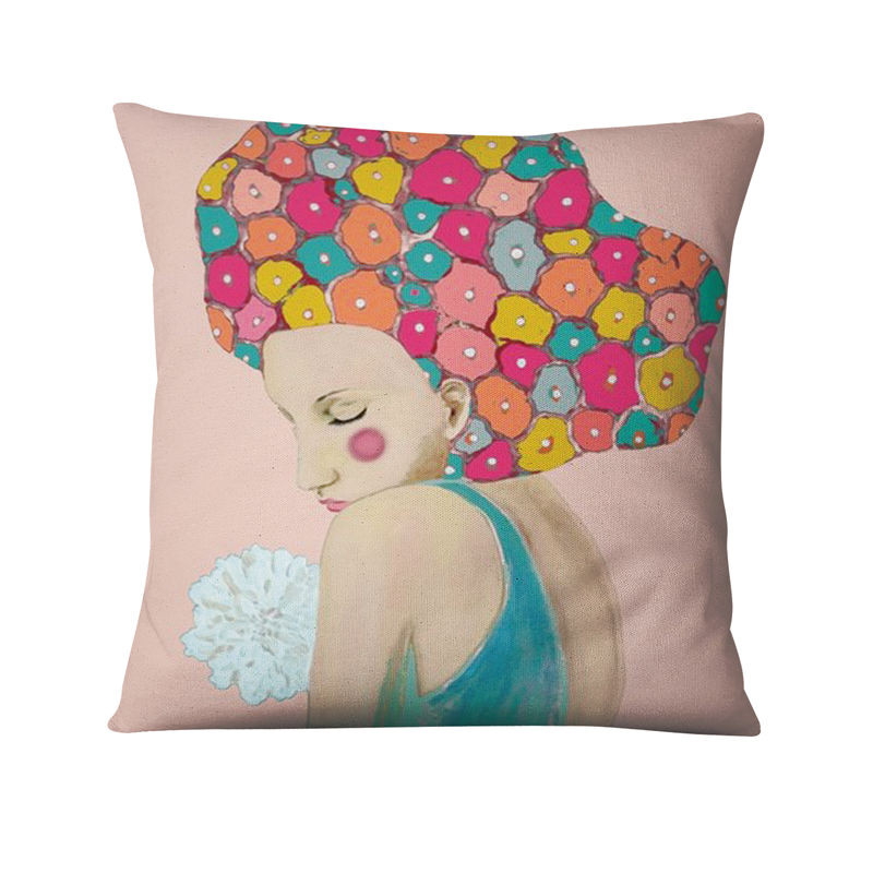 Kreativna ilustracija u vodenim bojama Jastučnica Lijepa žena u cvijeću Jastuk Ukrasni jastuk Kućni dekor Kauč Nabacivački jastuci