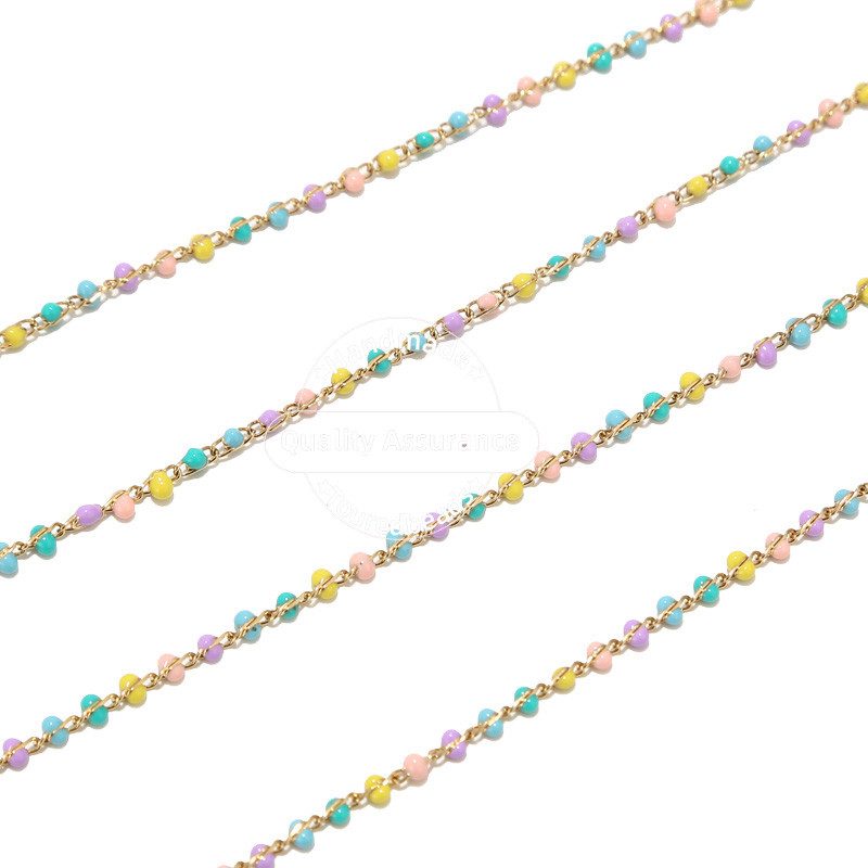 1-metarski ručno izrađeni lančići od nehrđajućeg čelika, zlatni, emajlirani satelitski lanac s perlama u višebojnoj boji za izradu ženskih ogrlica