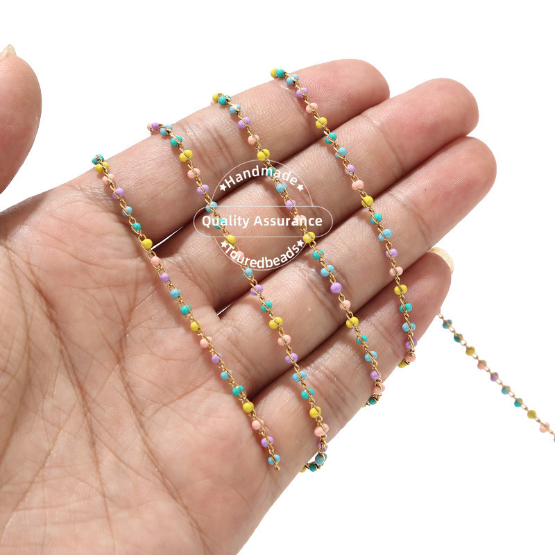 1-metarski ručno izrađeni lančići od nehrđajućeg čelika, zlatni, emajlirani satelitski lanac s perlama u višebojnoj boji za izradu ženskih ogrlica