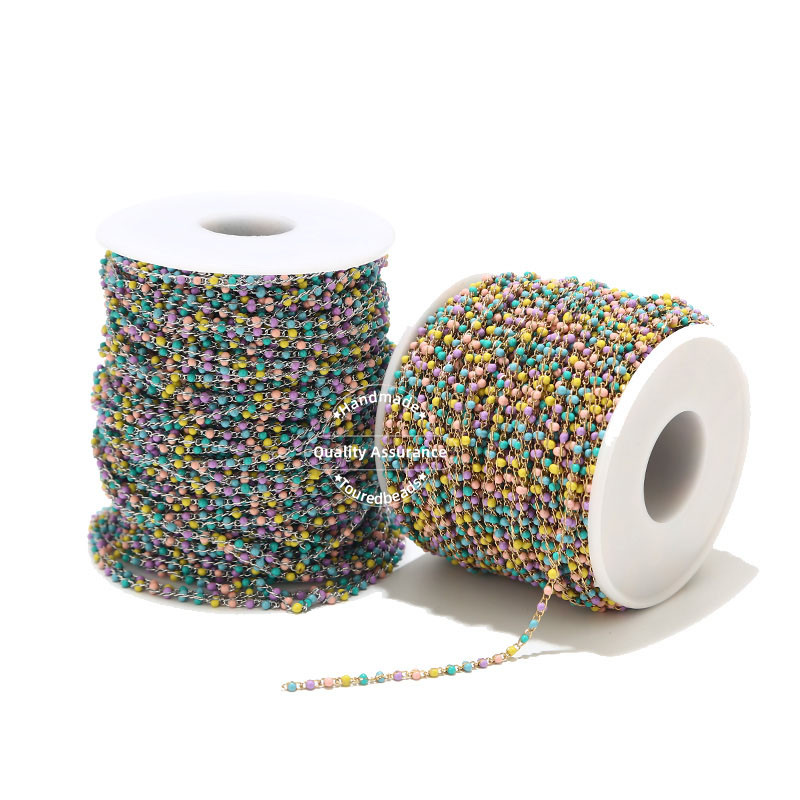 1-metarski ručno izrađeni lančići od nehrđajućeg čelika, zlatni, emajlirani satelitski lanac s perlama u višebojnoj boji za izradu ženskih ogrlica