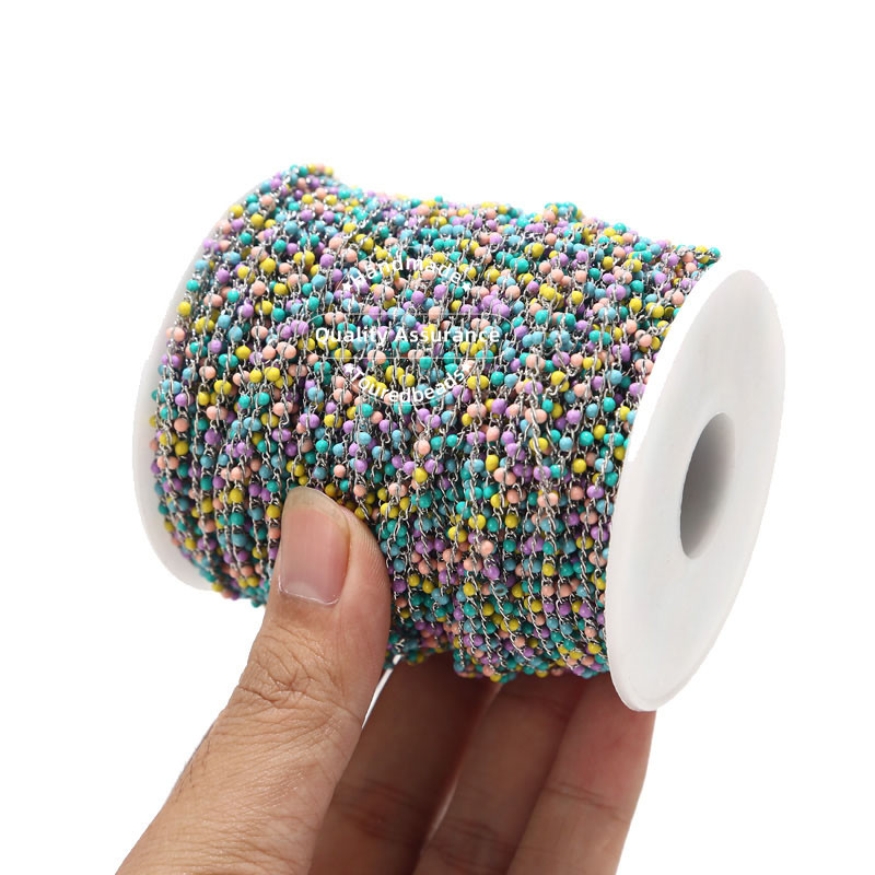 1-metarski ručno izrađeni lančići od nehrđajućeg čelika, zlatni, emajlirani satelitski lanac s perlama u višebojnoj boji za izradu ženskih ogrlica