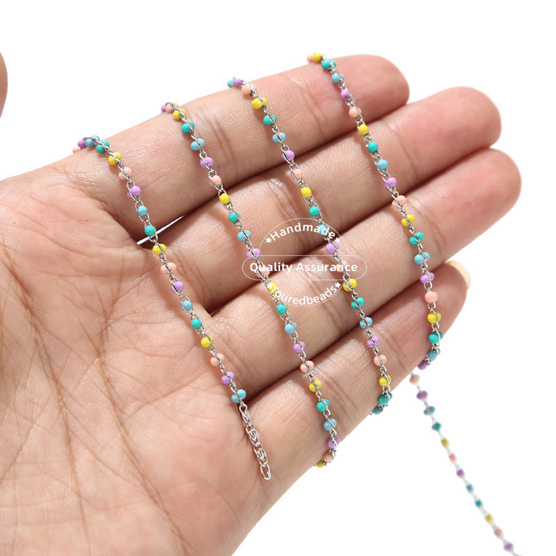 1-metarski ručno izrađeni lančići od nehrđajućeg čelika, zlatni, emajlirani satelitski lanac s perlama u višebojnoj boji za izradu ženskih ogrlica