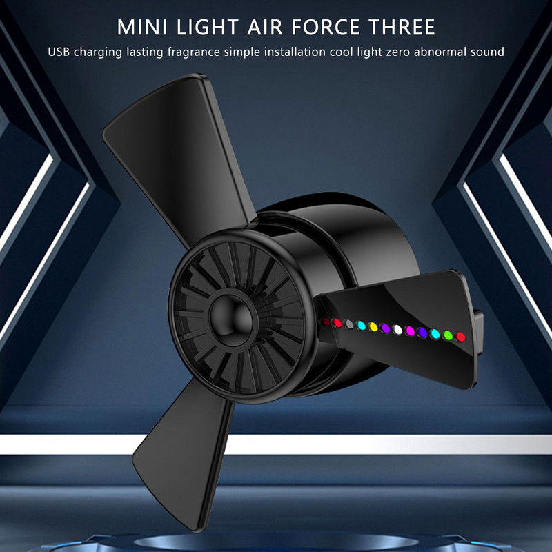 Propeller autós légfrissítők légfrissítők szellőző kapcsok LED lámpával USB töltő parfüm diffúzor aromaterápia ventilátor dekorációhoz
