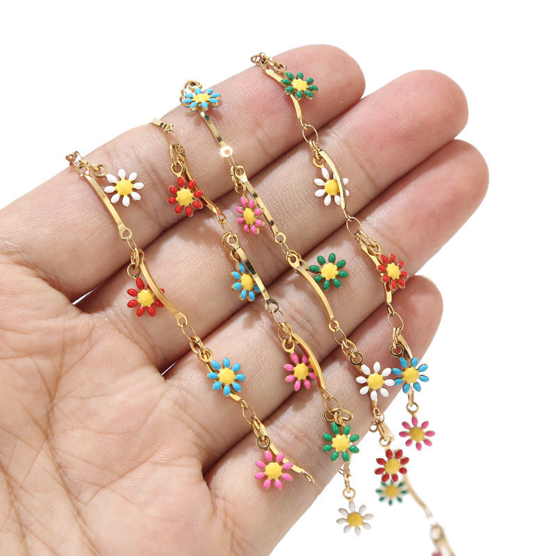 1M zlatni lančići od nehrđajućeg čelika s privjescima u obliku cvijeta tratinčice, lančići s gležnjačama za žene, ogrlica, narukvica koja čini vodootpornom