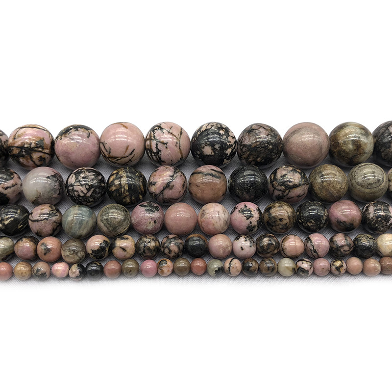 Okrugle labave perle prirodnog crnog linijskog rodokrozita za izradu nakita DIY narukvica, ogrlica 4/6/8/10/12 mm niti 15''