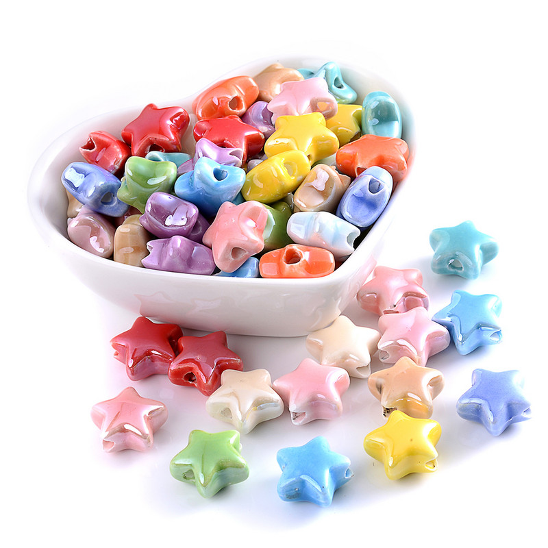 Πολύχρωμες Star Ceramics Beads 13mm 10PCS Loose Spacer Beads for Jewelry Making Findings Αξεσουάρ κολιέ βραχιόλι DIY