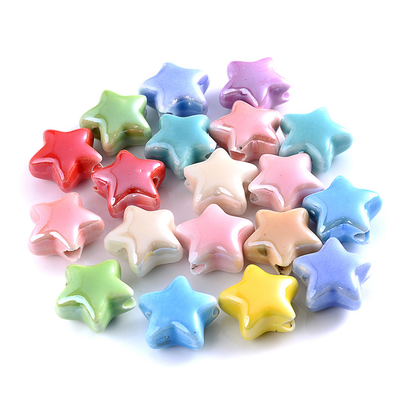 Πολύχρωμες Star Ceramics Beads 13mm 10PCS Loose Spacer Beads for Jewelry Making Findings Αξεσουάρ κολιέ βραχιόλι DIY