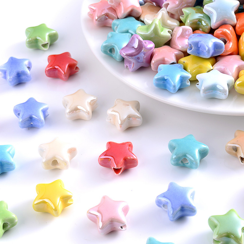 Πολύχρωμες Star Ceramics Beads 13mm 10PCS Loose Spacer Beads for Jewelry Making Findings Αξεσουάρ κολιέ βραχιόλι DIY