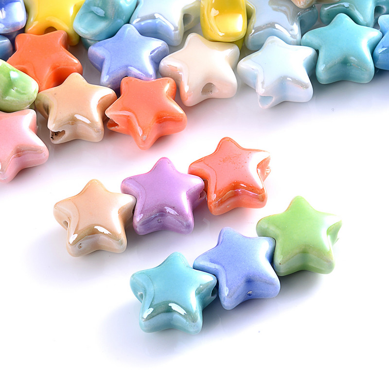 Πολύχρωμες Star Ceramics Beads 13mm 10PCS Loose Spacer Beads for Jewelry Making Findings Αξεσουάρ κολιέ βραχιόλι DIY