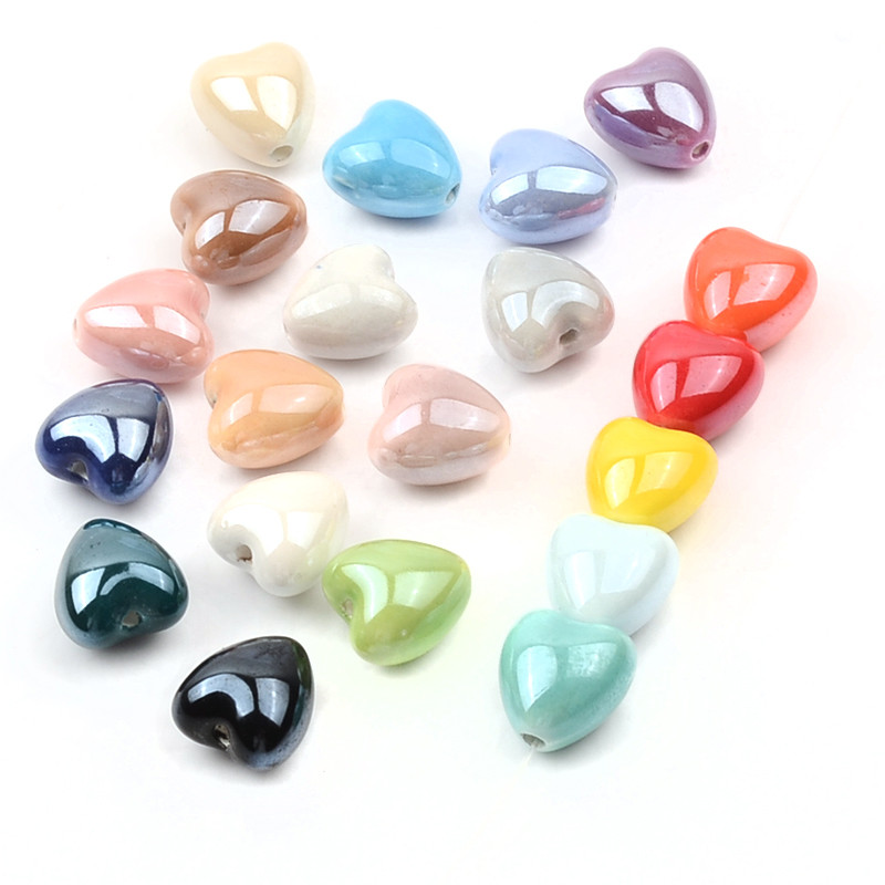 Šarene jednobojne keramičke perle u obliku srca za DIY narukvice, ogrlice, izrada nakita, ručno rađeni dodaci, veleprodaja