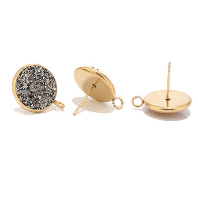 40 бр. 12 мм смола от неръждаема стомана Druzy Stud Jewelry Earring Post Findings Components with Loop Gold Tone