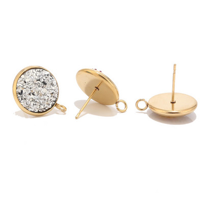 40db 12mm-es rozsdamentes acél gyanta Druzy Stud ékszer fülbevaló bejegyzés leletek komponensek loop arany tónussal
