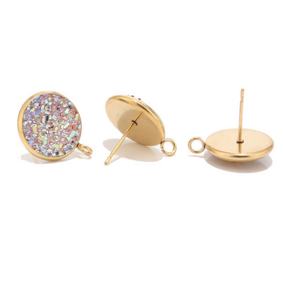 40db 12mm-es rozsdamentes acél gyanta Druzy Stud ékszer fülbevaló bejegyzés leletek komponensek loop arany tónussal