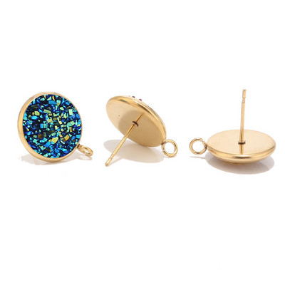 40db 12mm-es rozsdamentes acél gyanta Druzy Stud ékszer fülbevaló bejegyzés leletek komponensek loop arany tónussal