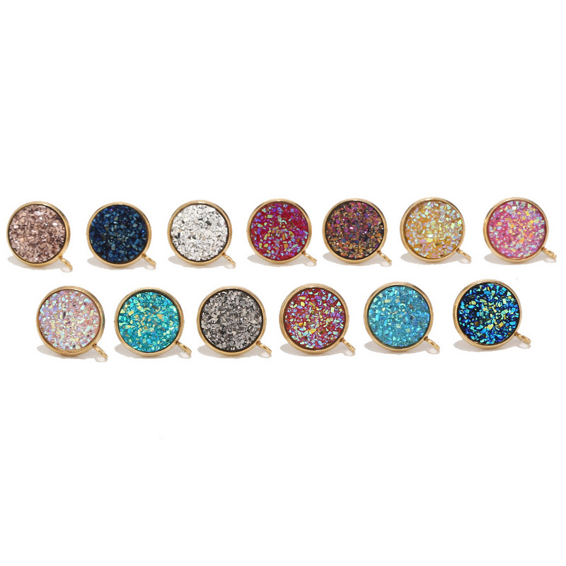 40db 12mm-es rozsdamentes acél gyanta Druzy Stud ékszer fülbevaló bejegyzés leletek komponensek loop arany tónussal