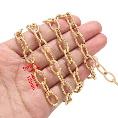 1 méteres rozsdamentes acél nehéz kör alakú Rolo lánc 9x15 mm-es fénytelen ezüst texturált vaskos láncok punk rock ékszerkészítéshez