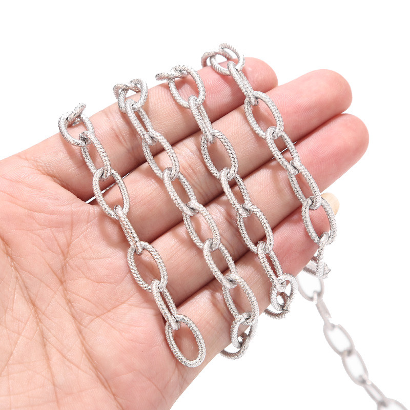 1 méteres rozsdamentes acél nehéz kör alakú Rolo lánc 9x15 mm-es fénytelen ezüst texturált vaskos láncok punk rock ékszerkészítéshez