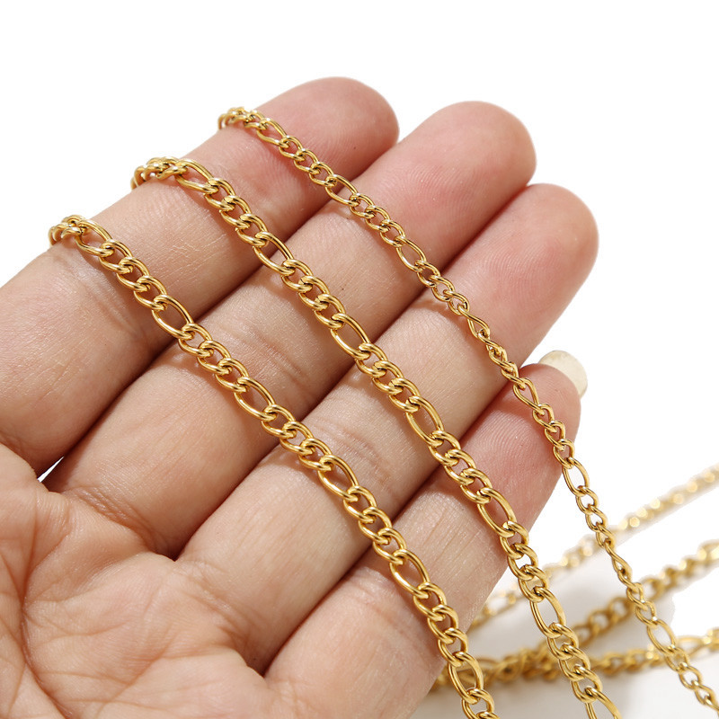 Kubanski lanac od nehrđajućeg čelika od 2 metra od nehrđajućeg čelika, zlatni Figaro, 3:1 lanac od rubnih karika za dodatke za izradu ogrlica i narukvica „uradi sam“