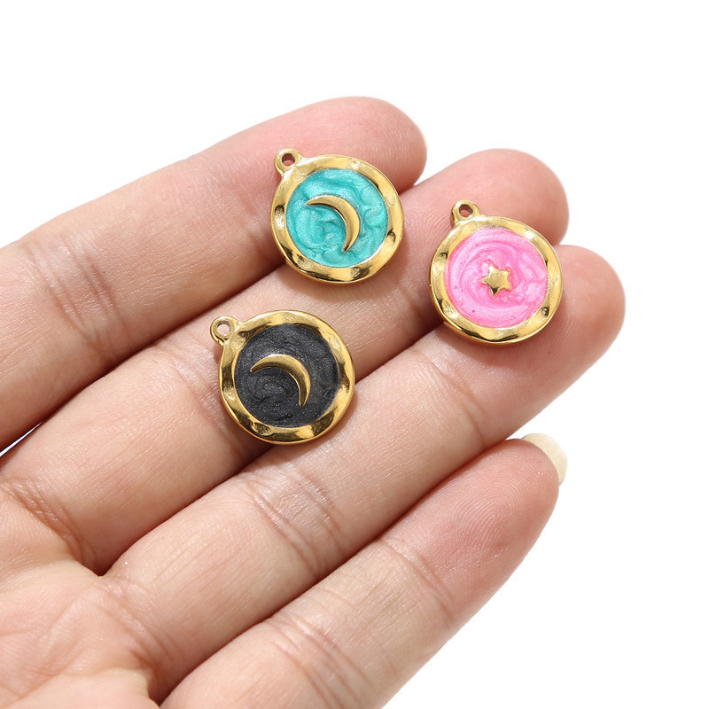 5 komada nehrđajućeg čelika 15 mm emajl zvijezda mjesec srce privjesci za žene ogrlica zlatno bijelo plava medalja privjesci DIY nakit nalazi